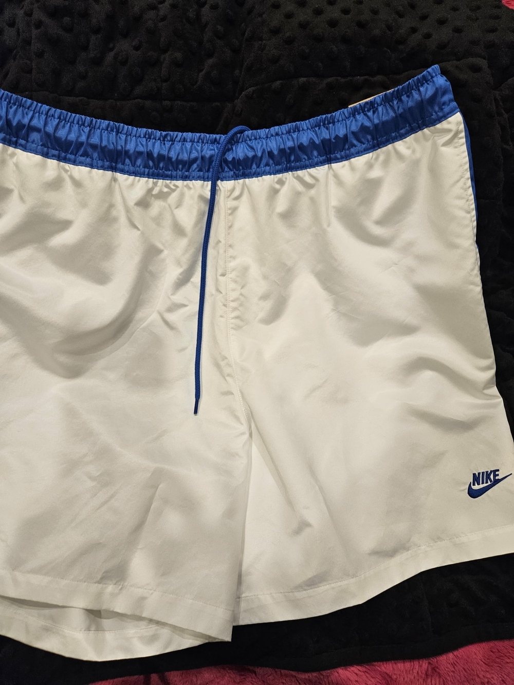 Nike White Swim Trunks with Blue Waistband
